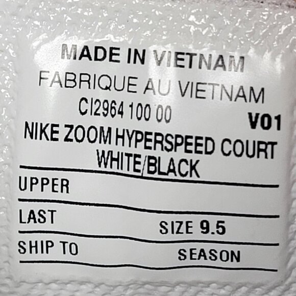 Nike Zoom Hyperspeed Court Men's White Black Shoes CI2964-100 US Size 9.5 NWB - Picture 10 of 10